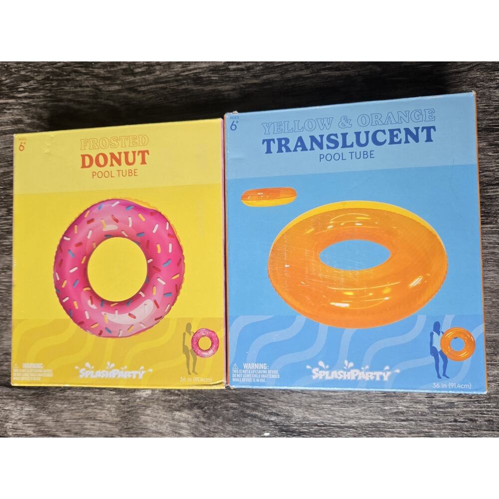 Lot Of 2 Splashparty Inflatable Pool Floats Frosted Donut &‎ Translucent Orange